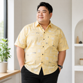 เสื้อเชิ้ตพิมพ์ลาย สีเหลือง สำหรับชายพลัสไซส์